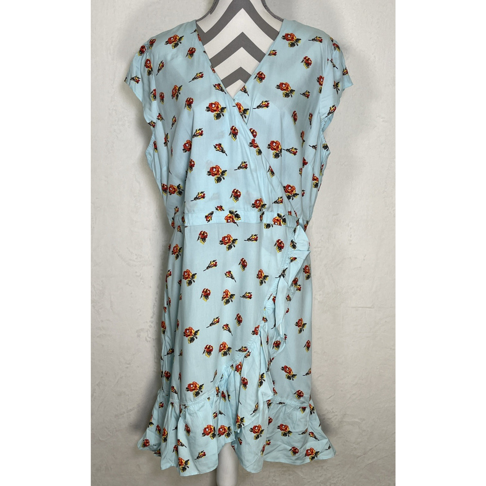 J. Crew Mercantile Mini Dress Sz 16T Blue Floral Ruffles Faux Wrap Cottagecore